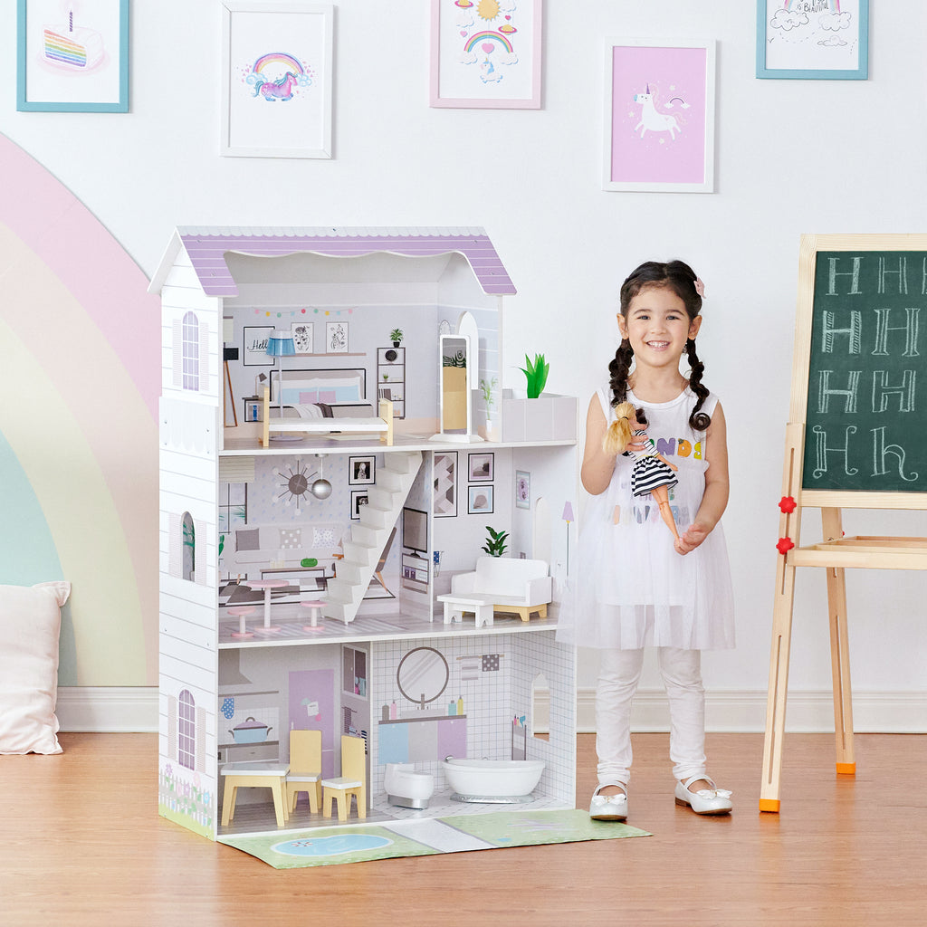  Olivia's Little World Cuna de madera para muñeca con un  gabinete y dos cubículos para almacenamiento de accesorios de muñeca  debajo, lunares rosados y grises y blancos : Todo lo demás